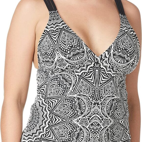 La Blanca Multi Strap Cross Back Tankini Swimsuit Top, B/W, Henna Medallion,  0 - Picture 1 of 6